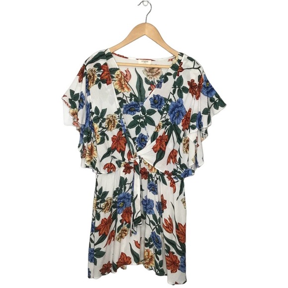 Umgee Tropical Floral Flare Sleeve Tie Front Fit Dress L - Picture 3 of 14